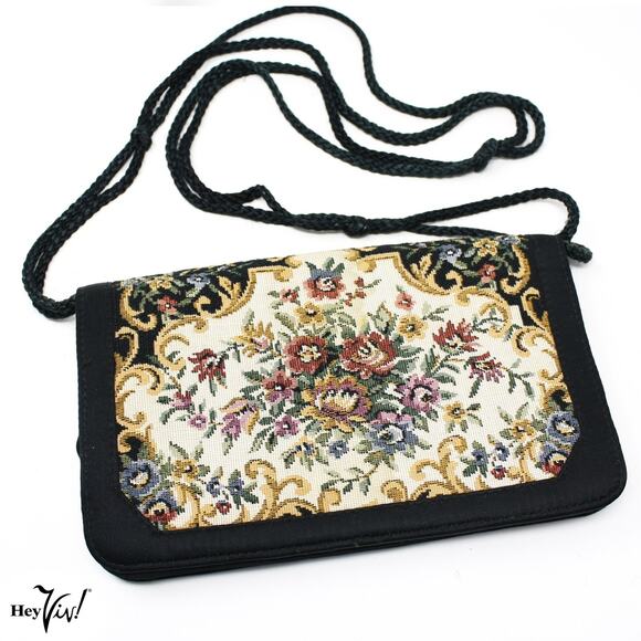 Vintage Magid Tapestry Floral Black Clutch or Shoulder Bag 8x5 – Hey Viv - Picture 1 of 7
